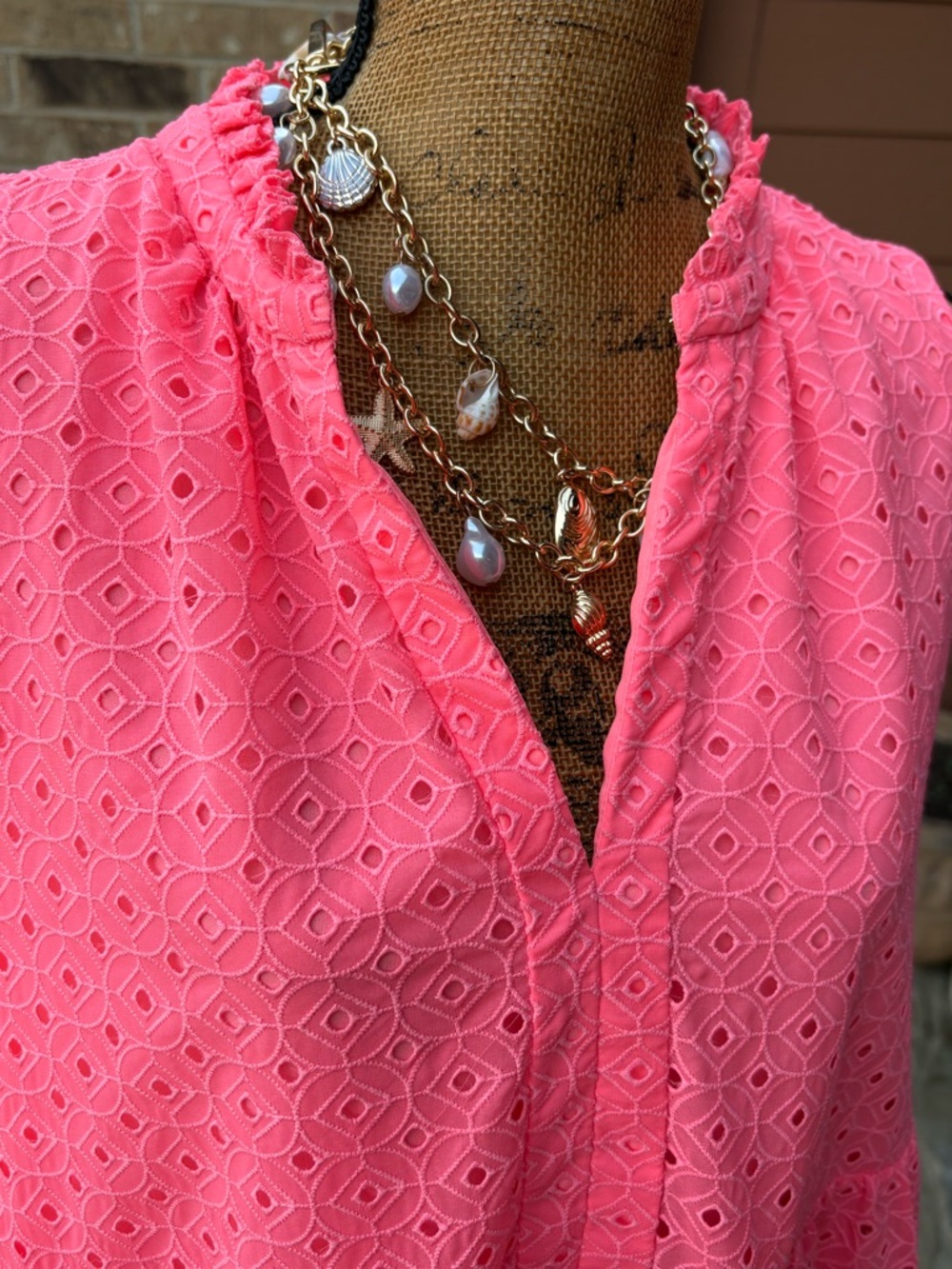 Lilly Pulitzer Novella Dress in Coral Neon Pink Mini Medallion Eyelet Lined XL - Picture 10 of 13